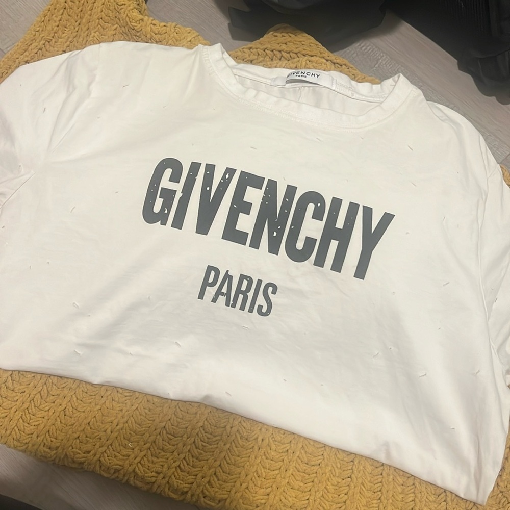 Givenchy White Short Sleeve Tee with Gray Logo Print